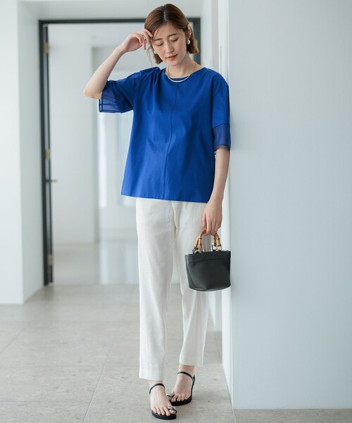23区 パンツ 「洗える」リネンレーヨンストレッチ テーパード
