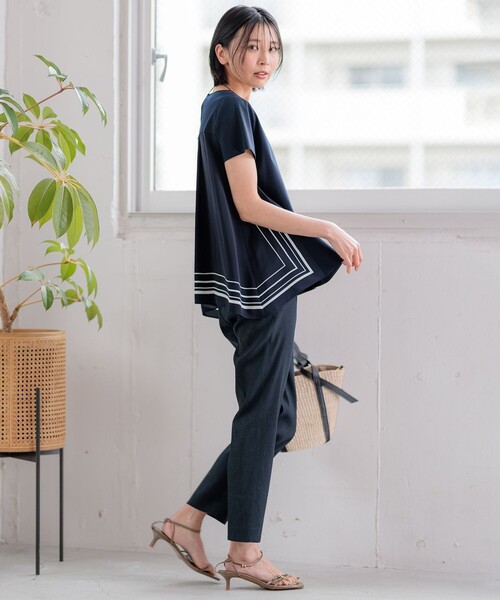 洗える！23区　テーパードパンツ　アンクルパンツ　グレー　スリット　ストレッチ 洗える】ドライ2WAYストレッチ テーパードパンツ / 23区