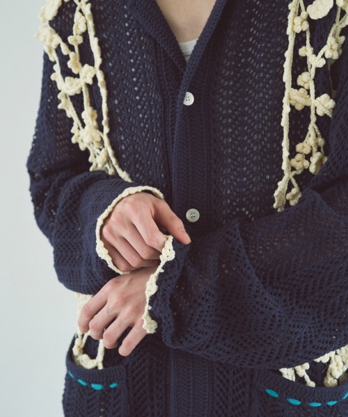 カンファーウッド　flower line Cuba shirt cardigan hand knit flower line Cuba shirt cardigan – CAMPHOR WOOD