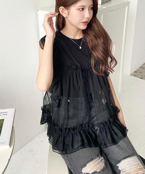 tシャツ 「ZOZO限定商品」チュールレースフリルブラウス レディース セール】【ZOZO限定商品】チュールレースフリルブラウス（T