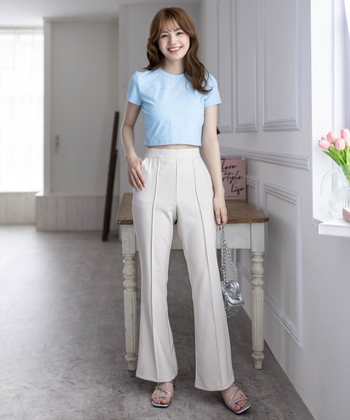 clear スラックス パンツ ストレッチピンタックフレアパンツ「低