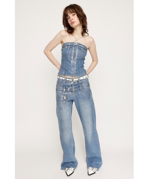パンツ デニム ジーンズ 「限定展開」METALIC DOUBLE BELT FLARE PT 