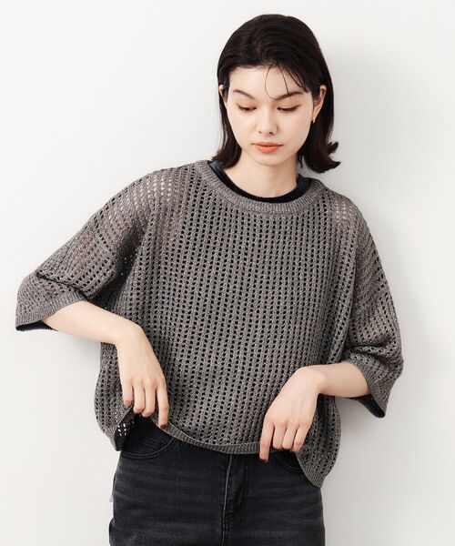 【まとめ買い】 OPAQUE.CLIP ニット ラメメッシュニット「洗濯機洗い可 セーター トップス