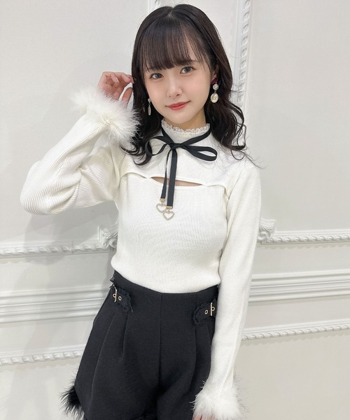 クチュールバイロジータ ニット セーター ファーカフスデコルテ