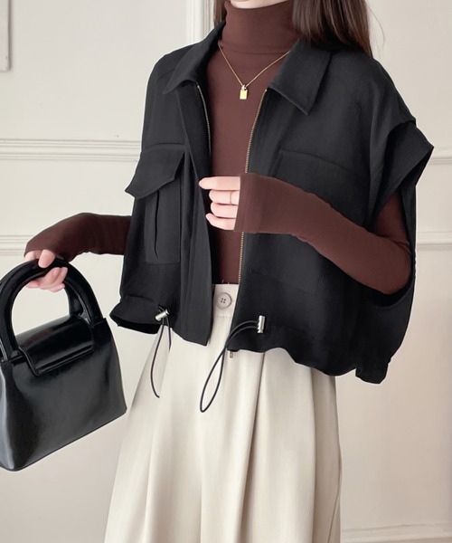 ベスト ジレ ドロストフレンチスリーブショートベスト レディース ABITOKYO ベスト ジレ ドロストフレンチスリーブショートベスト
