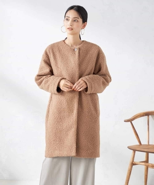 reddish brown ノーカラーコート　ジップアップ a.v.v（アー・ヴェ・ヴェ） ノーカラーコート コート ループカーリー