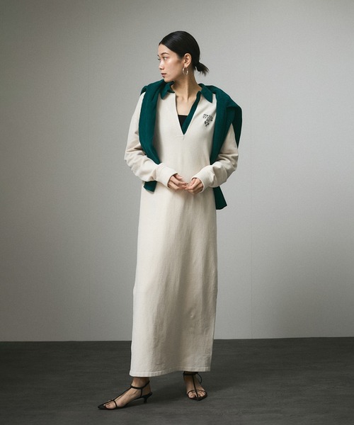 新品未使用 Resurrection ポロワンピース ホワイト/グリーン SALON adam et rope'（サロン アダム エ ロペ） ワンピース ポロ