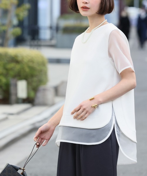 tシャツ 「2025SS」オーガンジーレイヤードプルオーバー「洗える」 レディース