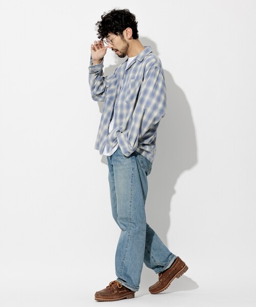 FREAK'S STORE シャツ ブリーチ加工 オープンカラー オンブレ