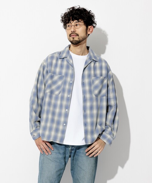 希少　日本製　Supreme オンブレチェック　オープンカラーシャツ　長袖 FREAK'S STORE シャツ ブリーチ加工 オープンカラー オンブレ