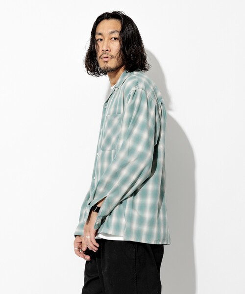 FREAK'S STORE シャツ ブリーチ加工 オープンカラー オンブレ