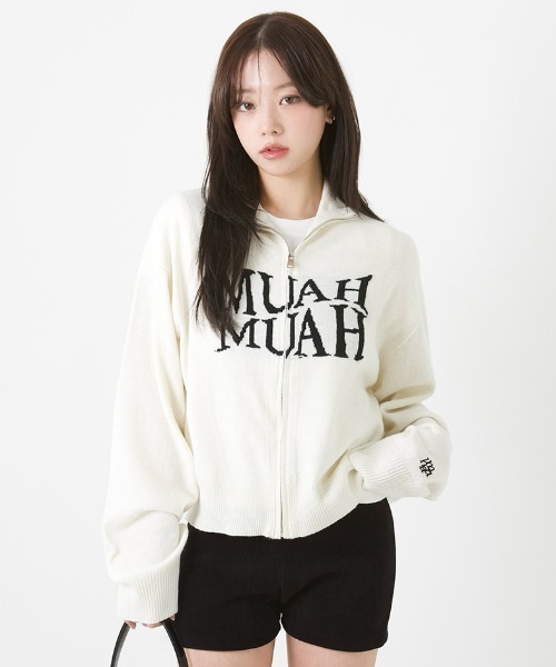カーディガン A'GEM/9 × .kom 「muah muah/ムーアムーア」 JACQUARD KNIT ZIPUP CARDIGAN/ジャガード