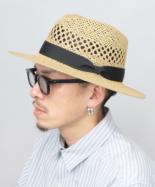 Basiquenti 帽子 ハット 透かし編み ロングブリム ペーパー 中