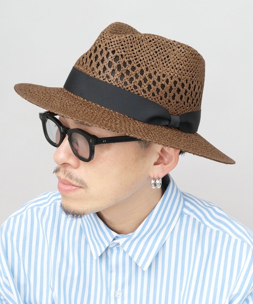 ロンパ、ハット Basiquenti 帽子 ハット 透かし編み ロングブリム ペーパー 中
