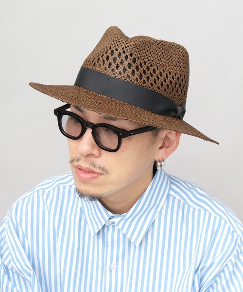 ロンパ、ハット Basiquenti 帽子 ハット 透かし編み ロングブリム ペーパー 中