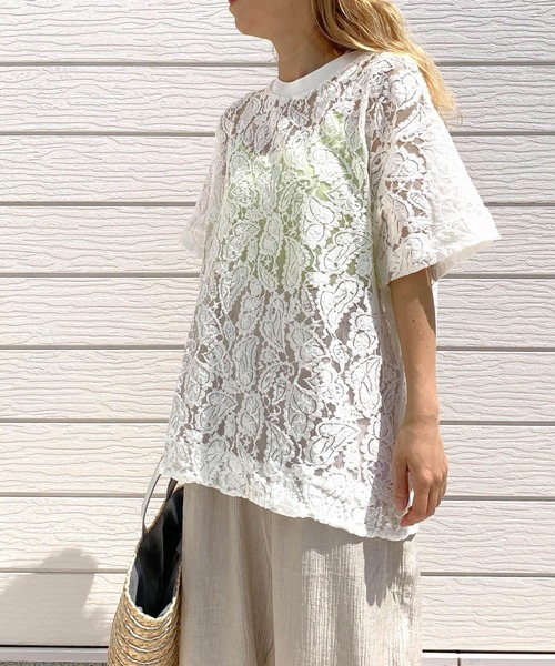 tシャツ レースオーバーサイズT レディース