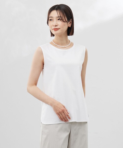 tシャツ 「洗える」スムースジャージー ノースリーブ カットソー レディース