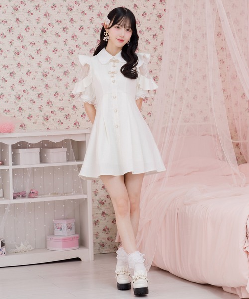 令嬢ワンピ PATOU ツイード製リボンワンピース ROJITA ワンピース ダブルリボンツイード半袖ワンピース