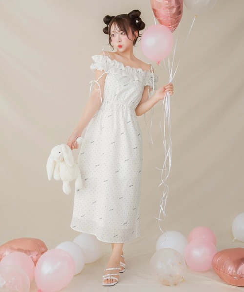 PriCHOU ワンピース Off-Shoulder Long One Piece/オフショルロング