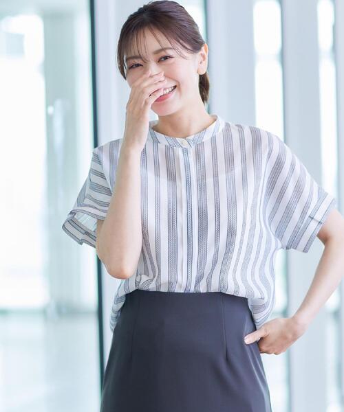 ブラウス シャツ 「接触冷感／洗える」ドビーストライプブラウス レディース Reflect ブラウス シャツ 「接触冷感／洗える」ドビーストライプ