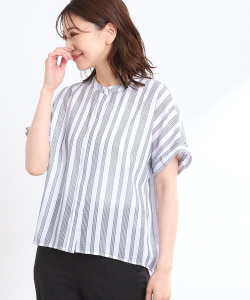 ブラウス シャツ 「接触冷感／洗える」ドビーストライプブラウス レディース Reflect ブラウス シャツ 「接触冷感／洗える」ドビーストライプ