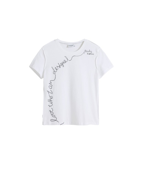 tシャツ フレーズエンブロイダリー 刺繍入りTシャツ ブラック レディース