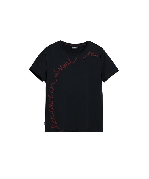 Desigual tシャツ フレーズエンブロイダリー 刺繍入りTシャツ