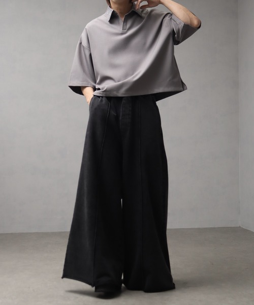 美品♪エスエッセンシャルズ　スキッパー　シャツ　ブラック welise シャツ 「welise/ウェライズ」Flower ”Embroidery