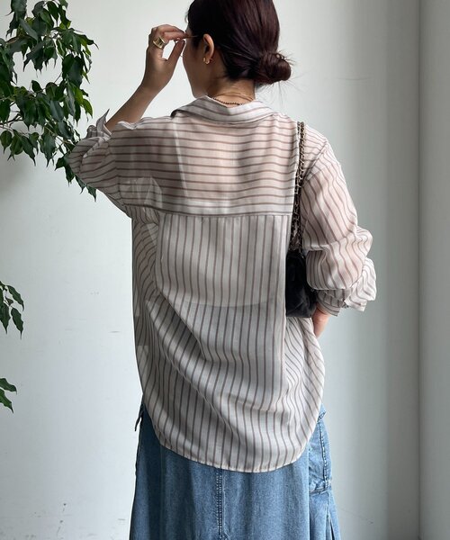 doudou ストライプシャツ　ブラウス DouDou ブラウス シャツ 「WEB限定」ロゴストライプシャツ