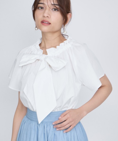 ブラウス シャツ ボウタイリボンフレアスリーブブラウス「洗濯機で洗える」 レディース