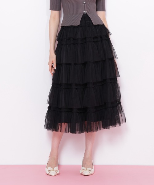 シャネル CHANEL ピンクステッチ フリル スカート 38 ティアード