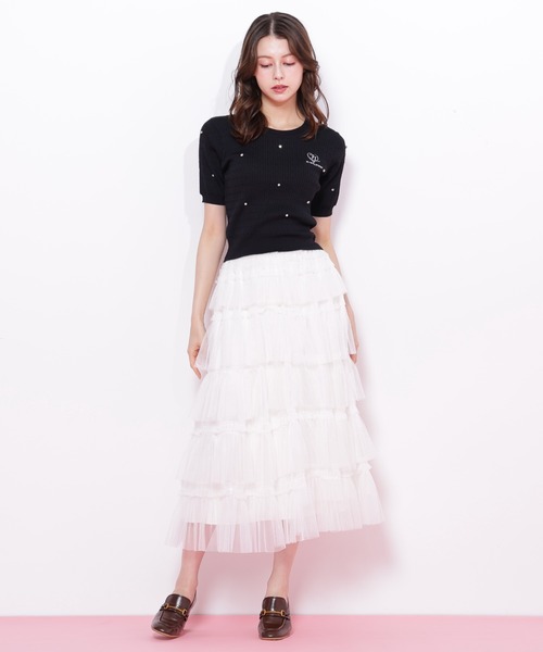 シャネル CHANEL ピンクステッチ フリル スカート 38 ティアード