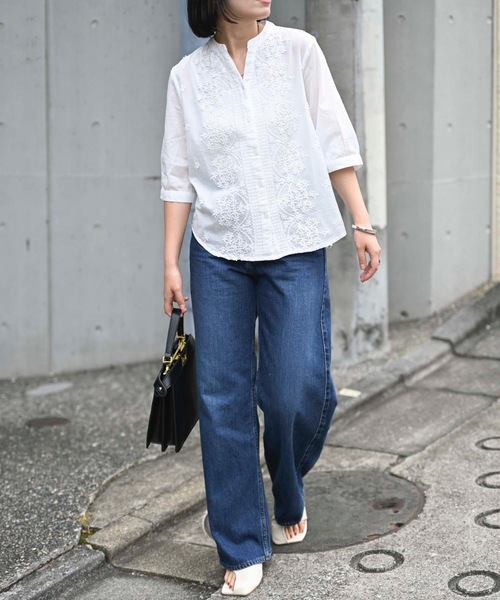 「&HALF」 「Worldclass」7分袖ブラウス M グリーン レディース_画像4