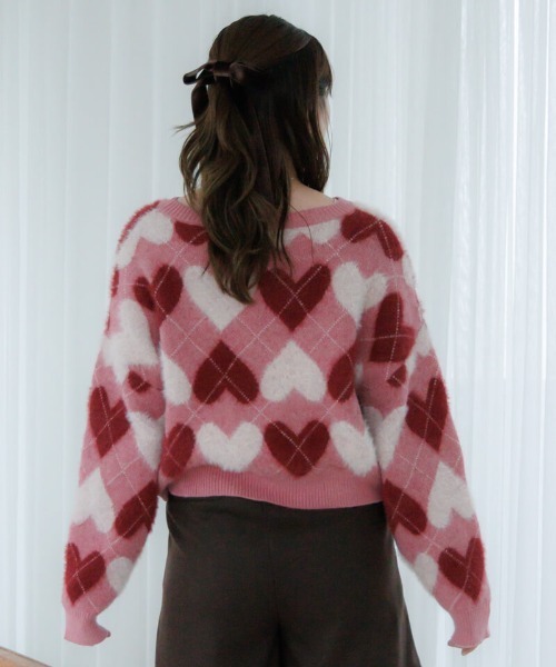 MSGM エムエスジーエム ハート アーガイル ニット　セーター　S flower ニット セーター ハートアーガイルニット レディース