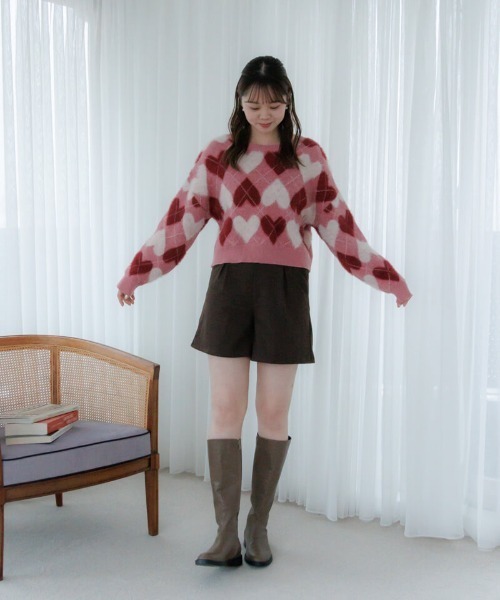 flower ニット セーター ハートアーガイルニット レディース