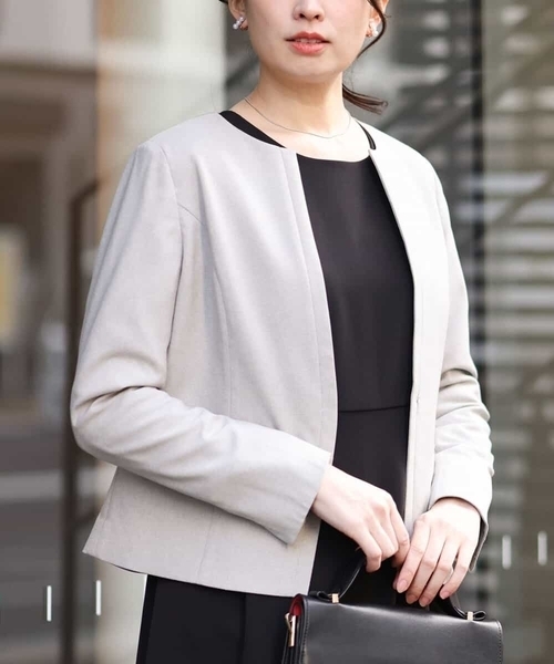 OFUON（オフオン） ノーカラージャケット 38 ライトグレー レディース