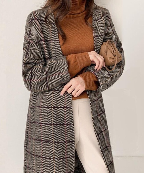 SETTO ロングコート　日本製　チェック柄　ノーカラー ジャケット ノーカラージャケット ノーカラーデザイン オーバーサイズ