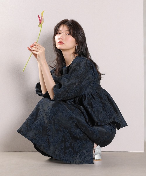 Kana ドレス ジャガード バルーン スリーブ ブラウス Iラインスカート2