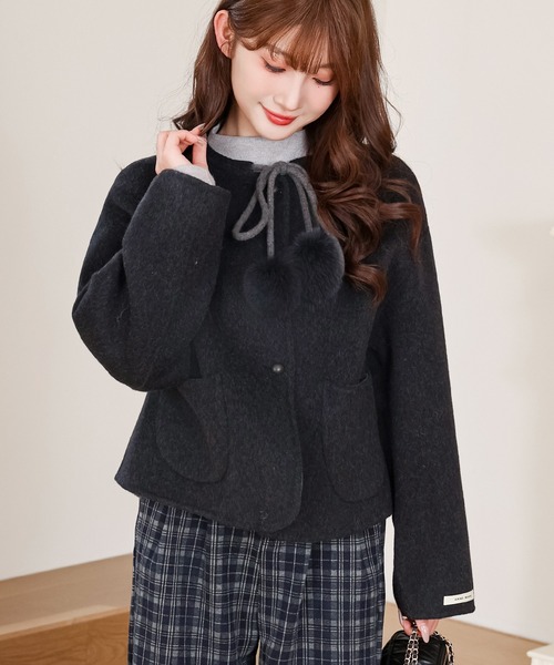 Ank Rouge ビジューリボンショートダッフルコート ビジューリボン