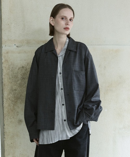 ダークグレー クロップドシャツ remer シャツ ルーズベーシッククロップドシャツ「shadow glen check