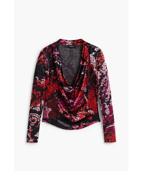 Desigual（デシグアル） tシャツ ベルベットプリントドレープネック