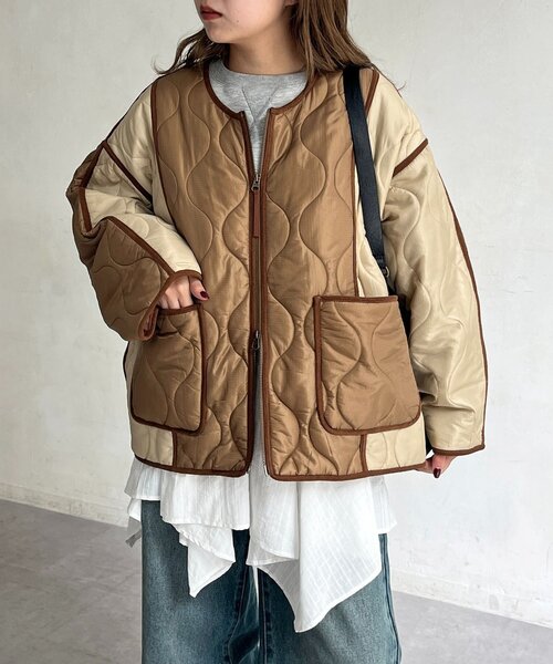 新品タグ付❤︎25SS PRIDE コットン リネン 切替 ブルゾン ジャケット ポリエステル タッサー 機能中綿 スタンドカラーブルゾン