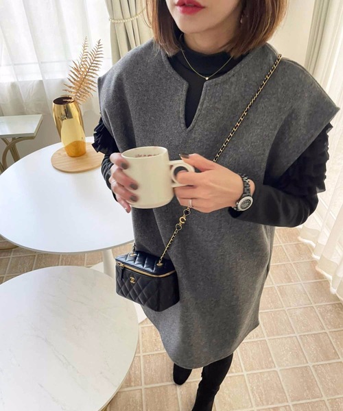 「M y u」 ノースリーブワンピース FREE チャコールグレー レディース_画像7