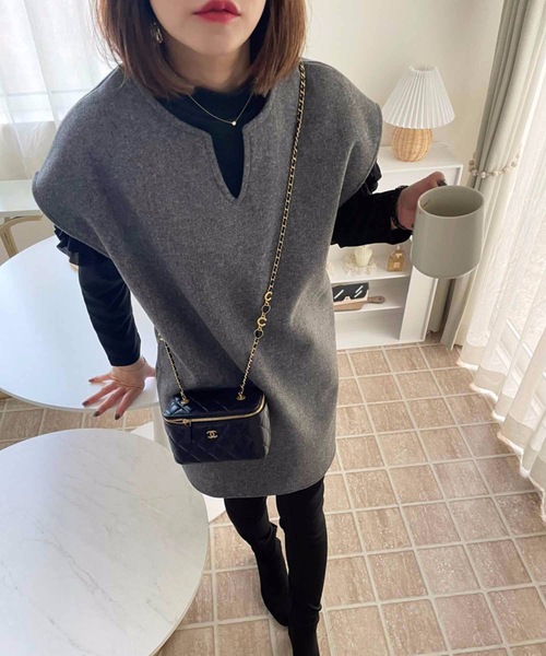 「M y u」 ノースリーブワンピース FREE チャコールグレー レディース_画像8