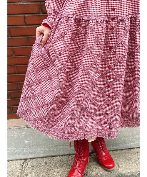 【美品】ピンクハウス★大人ガーリーなオリジナルチェック総柄♪チュニック ワンピース 赤系 z17765 美品】ピンクハウス☆大人ガーリーなオリジナルチェック総柄