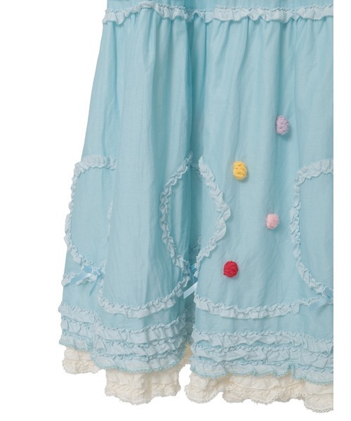 【新品未使用】ピンクハウス 水色 小花柄 ピコフリル使い 綿ローンワンピース PINK HOUSE（ピンクハウス） ワンピース カラフルポップルフリル使い