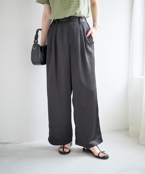 BAYFLOW（ベイフロー） ワイドパンツ パンツ 「WEB限定」サテンタック