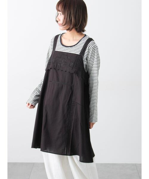 【 gasa* ガサ 】カットワーク刺繍リネンカットソー チュニック GLOBAL WORK（グローバルワーク）の「カットワークレースチュニック6分