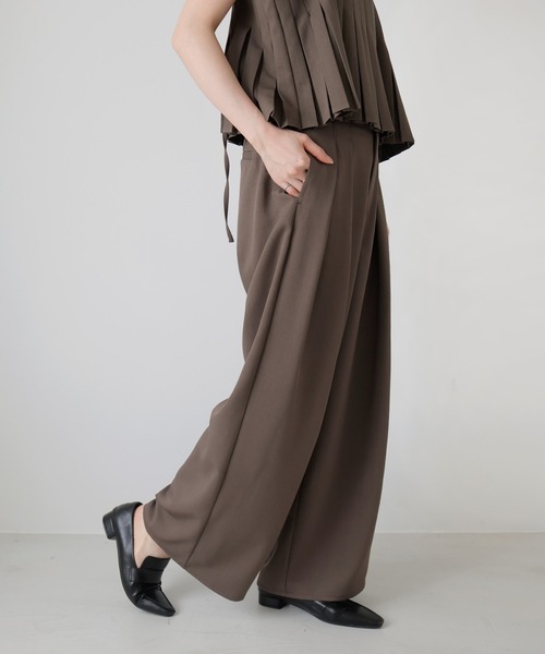ワイドパンツ スラックス パンツ 「セットアップ対応」ツータックドレープワイドパンツ レディースの画像