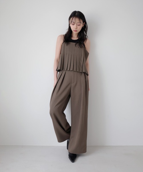 ワイドパンツ スラックス パンツ 「セットアップ対応」ツータックドレープワイドパンツ レディースの画像